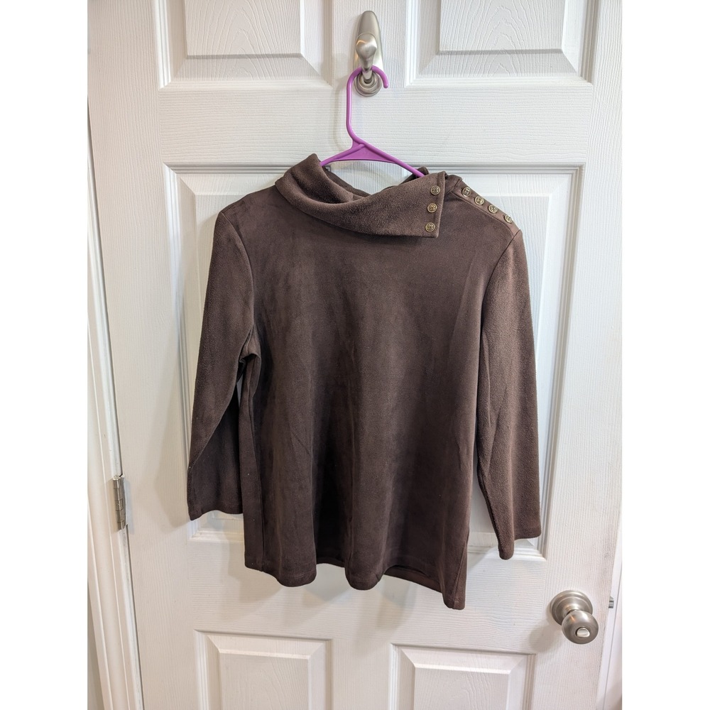 J.McLaughlin Brown Fleece Cowl Neck Button Shoulder Top Women's - Size S
